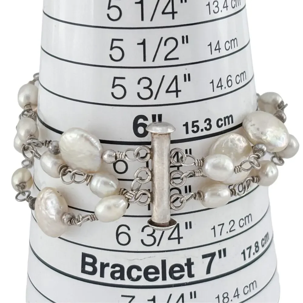 Vintage Sterling Silver 925 Freshwater Pearl Bracelet 7
